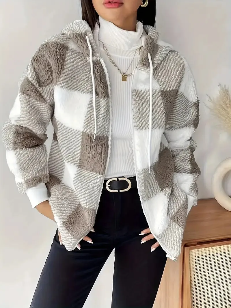 Ivyshape | Coat With Hood From Plaid Perfection