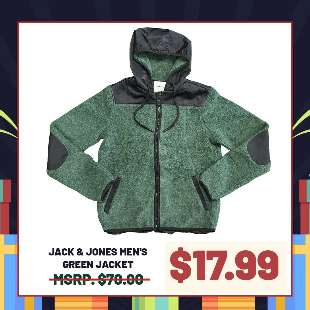 Jack & Jones Men's Green Jacket Authentic Sherpa Teddy Fleece (S03)