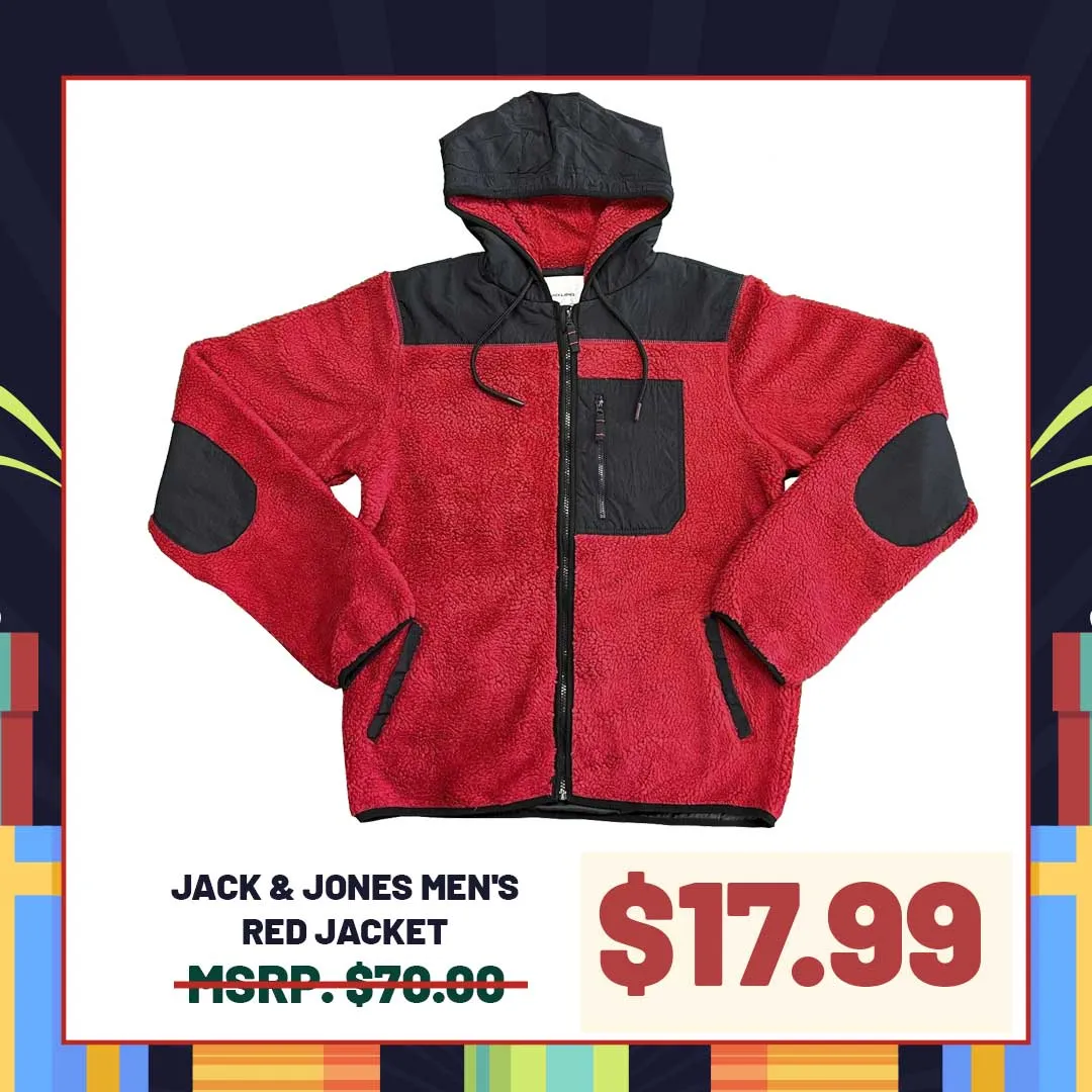 Jack & Jones Men's Red Jacket Authentic Sherpa Teddy Fleece (S02)