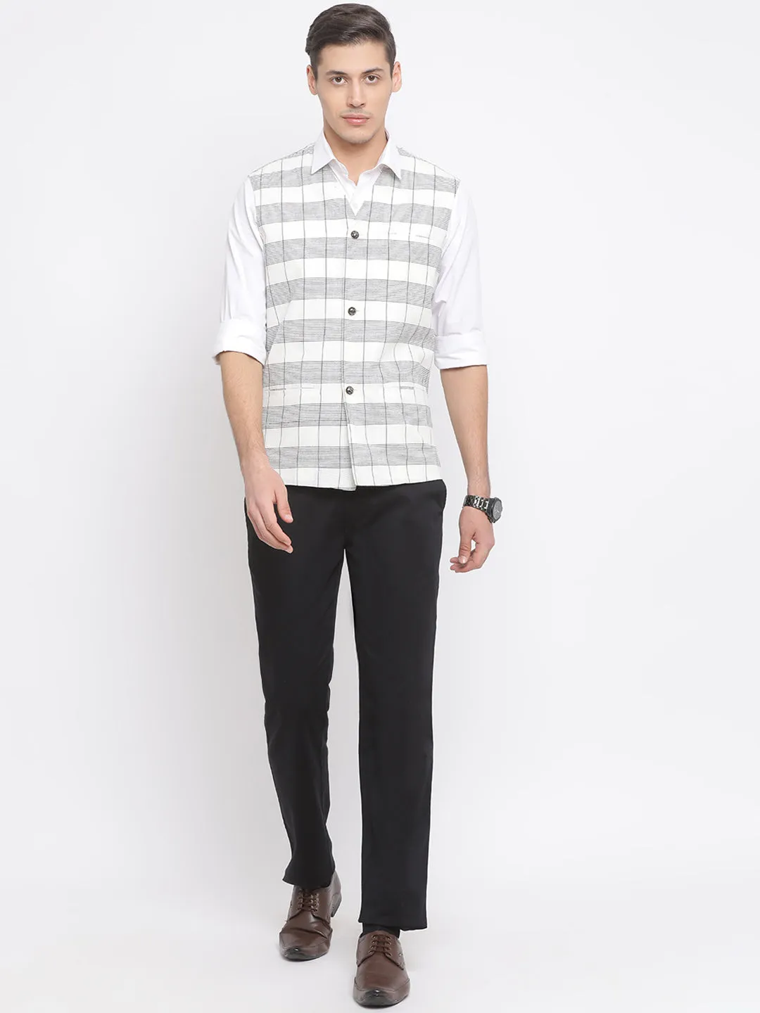 Jashvi Men's White Cotton Waist Coat