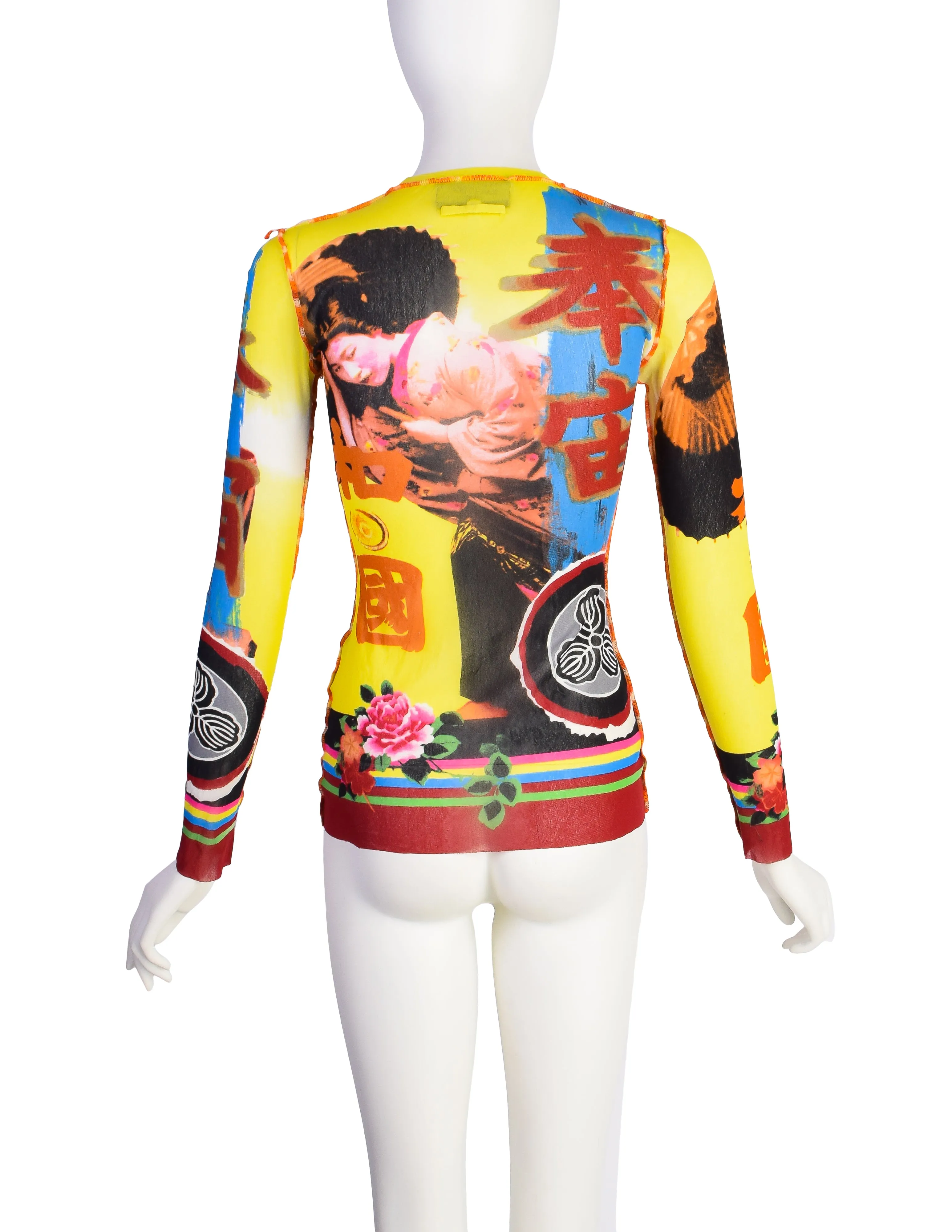 Jean Paul Gaultier Vintage Japanese Geisha Floral Mesh Long Sleeve Top