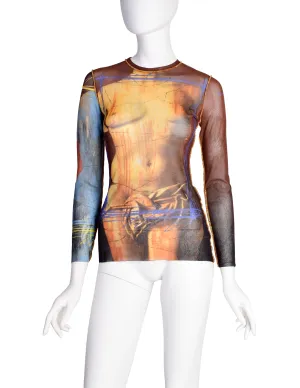 Jean Paul Gaultier Vintage SS 1999 Venus de Milo Statue Cyber Print Mesh Long Sleeve Shirt