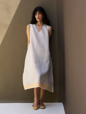 Jin Border Linen Dress - Natural