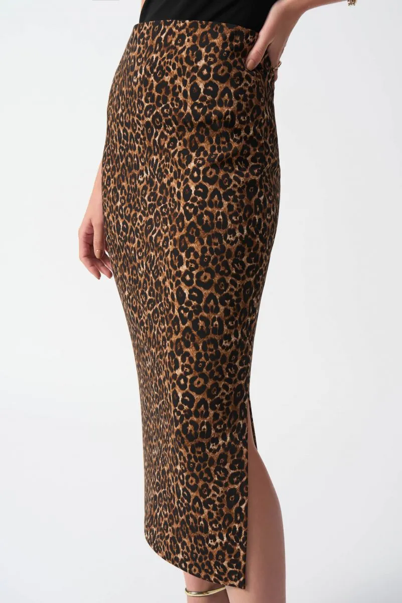 Joseph Ribkoff Beige/Black Animal Print Midi Pencil Skirt 244260