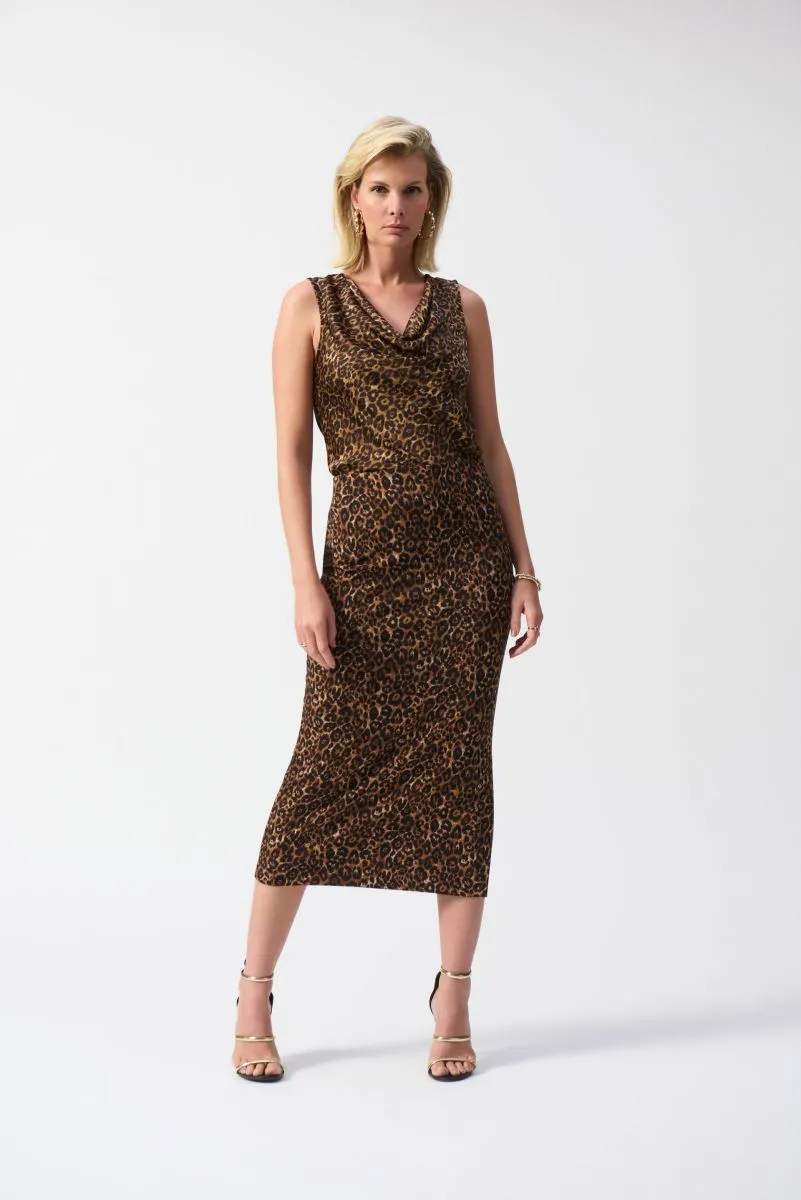 Joseph Ribkoff Beige/Black Animal Print Midi Pencil Skirt 244260