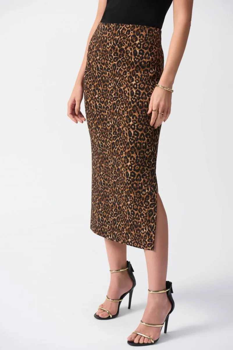 Joseph Ribkoff Beige/Black Animal Print Midi Pencil Skirt 244260