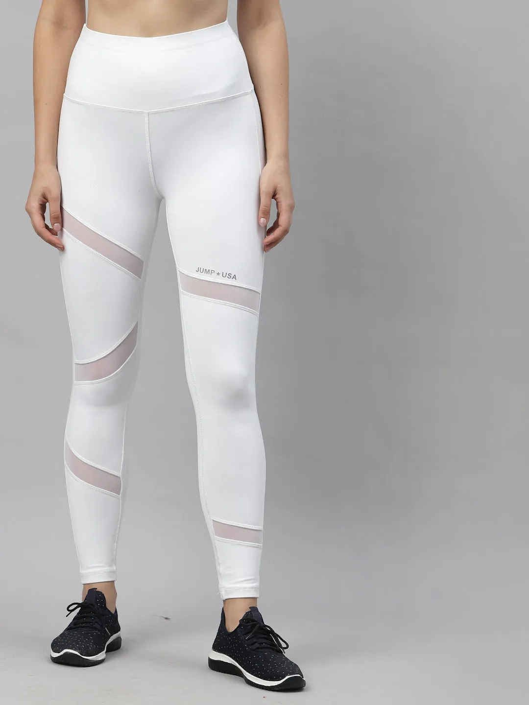 JUMP USA Women White Rapid-Dry Fit Running Tights