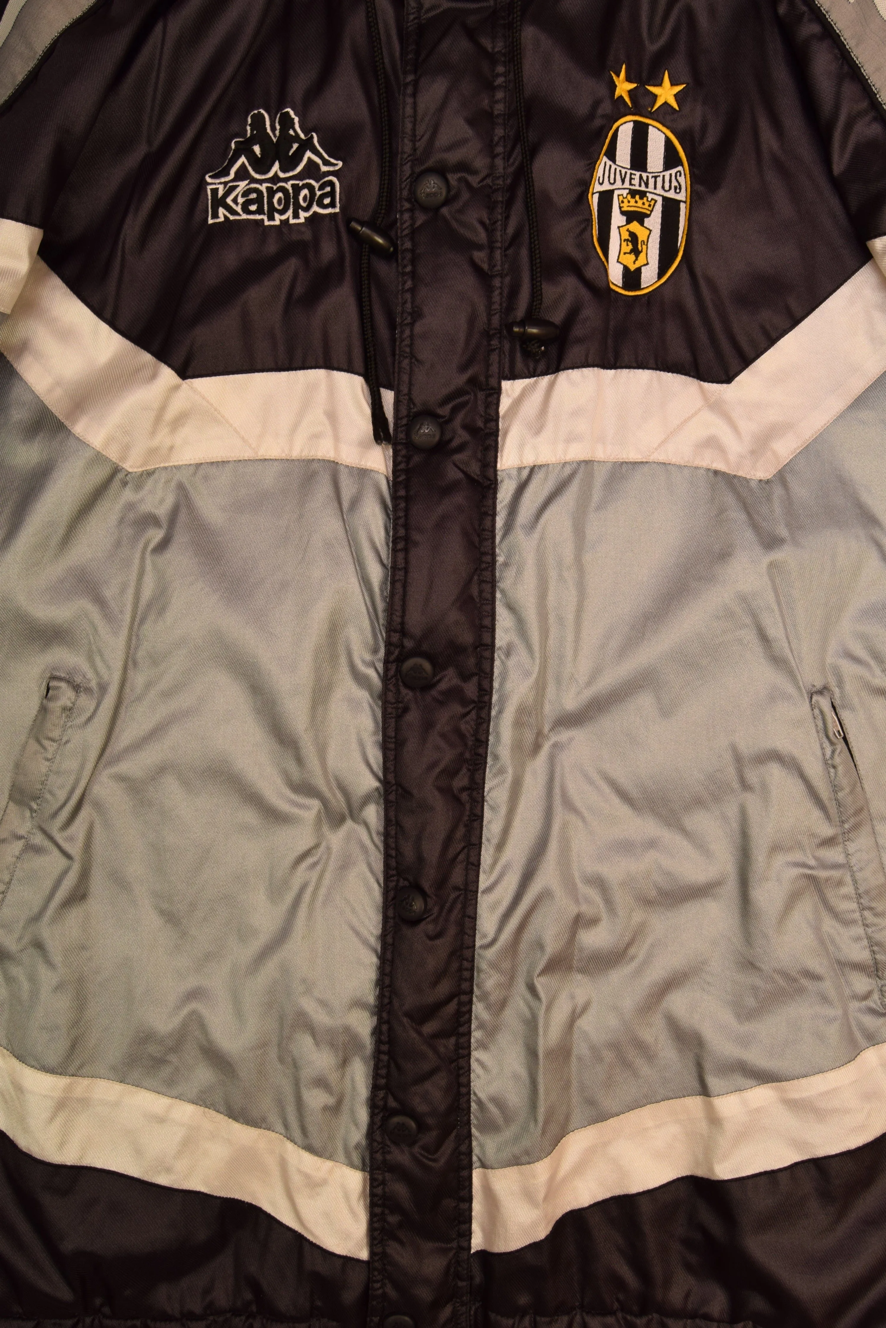 Juventus Kappa 1995-1997 Quilted Padded Jacket / Coat Size XL Black Silver Grey