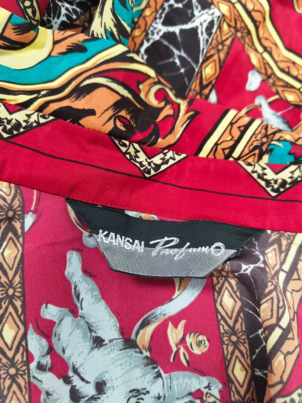 Kansai Yamamoto Vintage Mens Red Baroque Print Shirt, 1990s