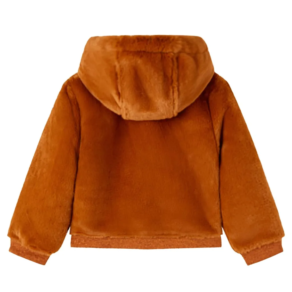 Kids' Hooded Faux Fur Jacket in Cognac - Size 140 (9-10 Years) | Warm & Comfortable Children's Outerwear