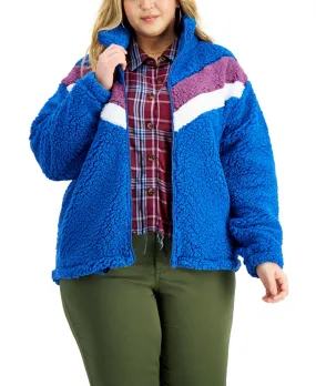 Kiss & Tell Plus Size Sherpa Chevron Zip-Up Jacket