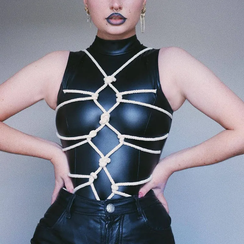 Knots Of Fun Leather Bodysuit