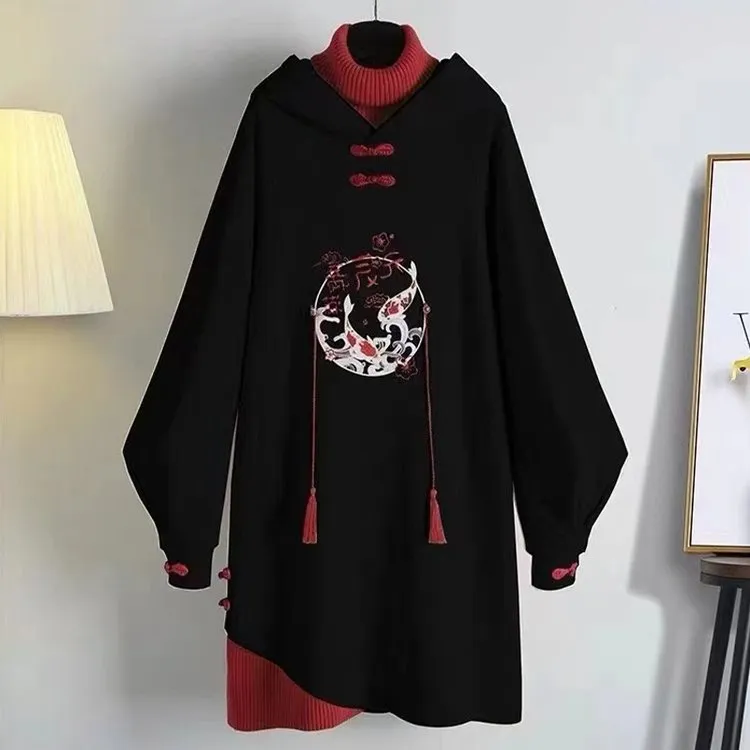 Koi Fish Letter Embroidery Hoodie Sweatshirt Dress: The Dress that is Sure to Turn Heads