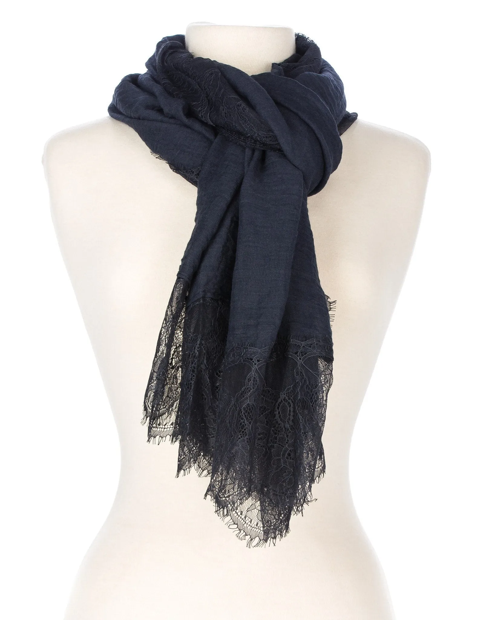 Lace Border Spring Scarf - Navy