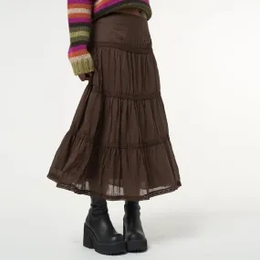 Lace-Infused Mocha Style Pleated Skirt