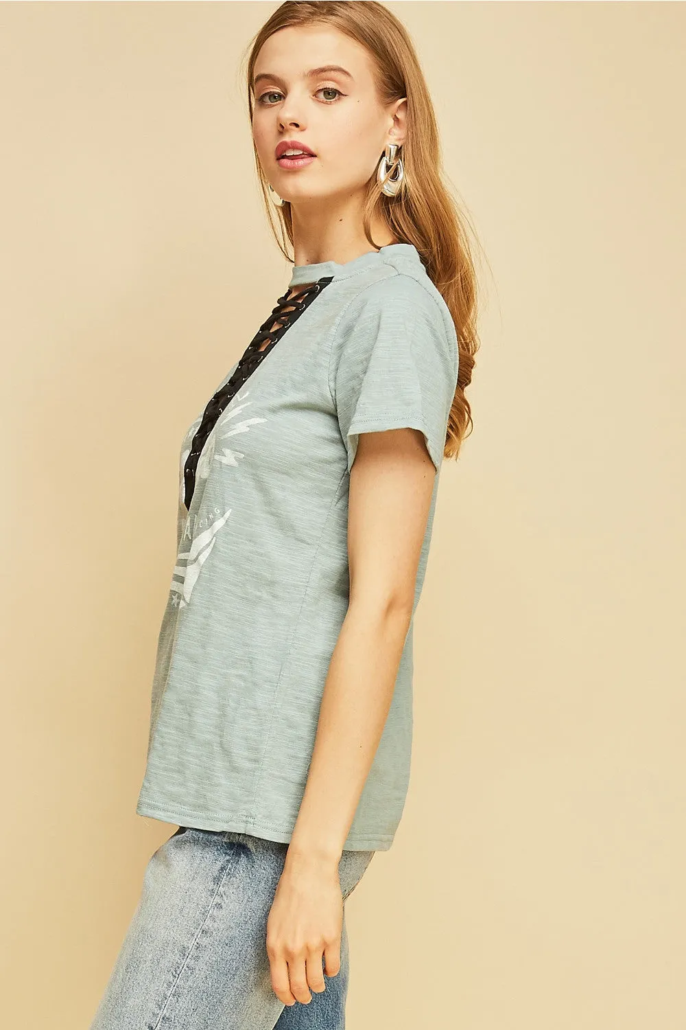 Lace Up Graphic Tee, Blue