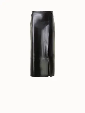 Lacquer Leather Pencil Skirt with Asymmetrical Slit