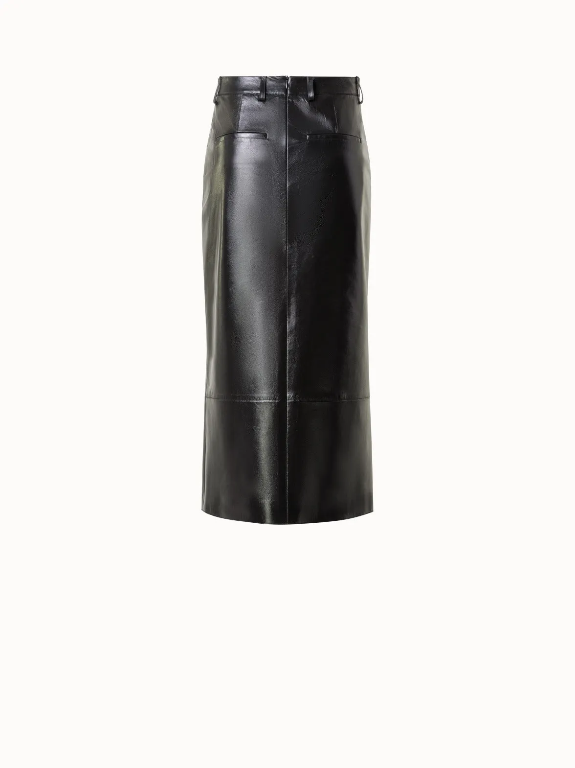 Lacquer Leather Pencil Skirt with Asymmetrical Slit