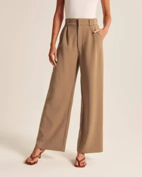 Ladies Solid Color High Waist Straight Leg Pants PY1111