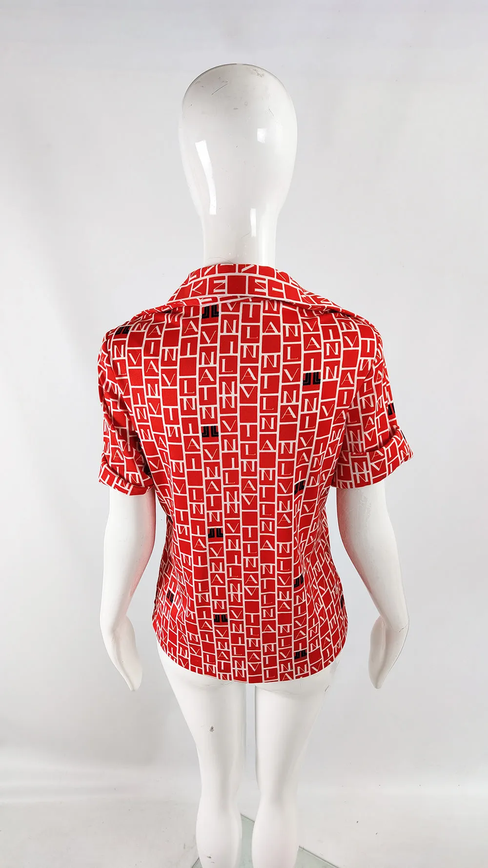 Lanvin Vintage Red All Over Logo Print Womens Shirt, 1970s