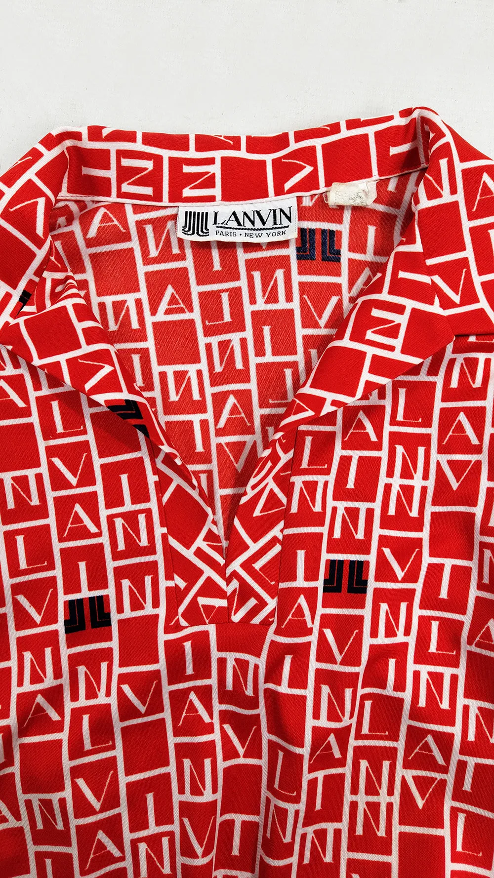 Lanvin Vintage Red All Over Logo Print Womens Shirt, 1970s