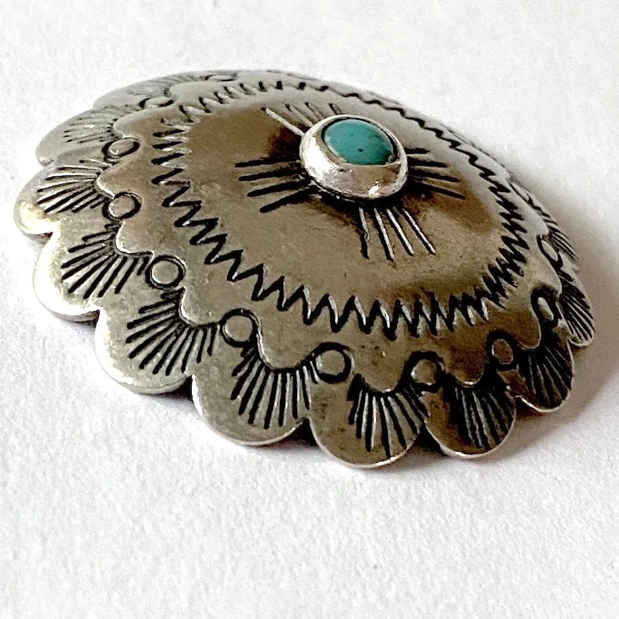 Large Sunrise Scallop "Turquoise'' Screw-Back Nickel Silver Southwest Concho 1.25"   #SW-28