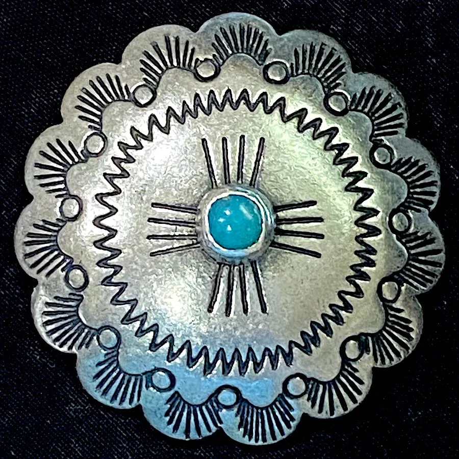 Large Sunrise Scallop "Turquoise'' Screw-Back Nickel Silver Southwest Concho 1.25"   #SW-28