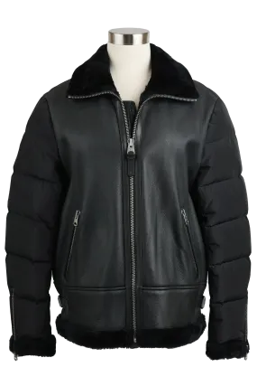 Leather-Poly Shearling Trim Jacket