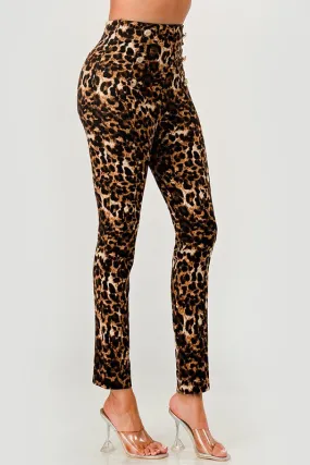 Leopard High Waist Side Zipper Pant