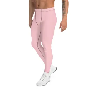 Light Pink Men's Leggings, Pastel Pink Meggings Compression Run Tights-Made in USA/MX/EU