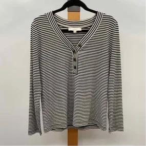 Loft Women's Size L Black Stripe Long Sleeve Shirt