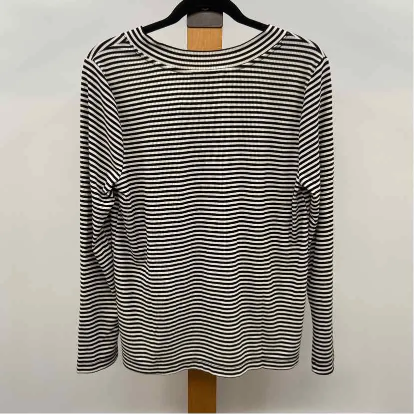 Loft Women's Size L Black Stripe Long Sleeve Shirt