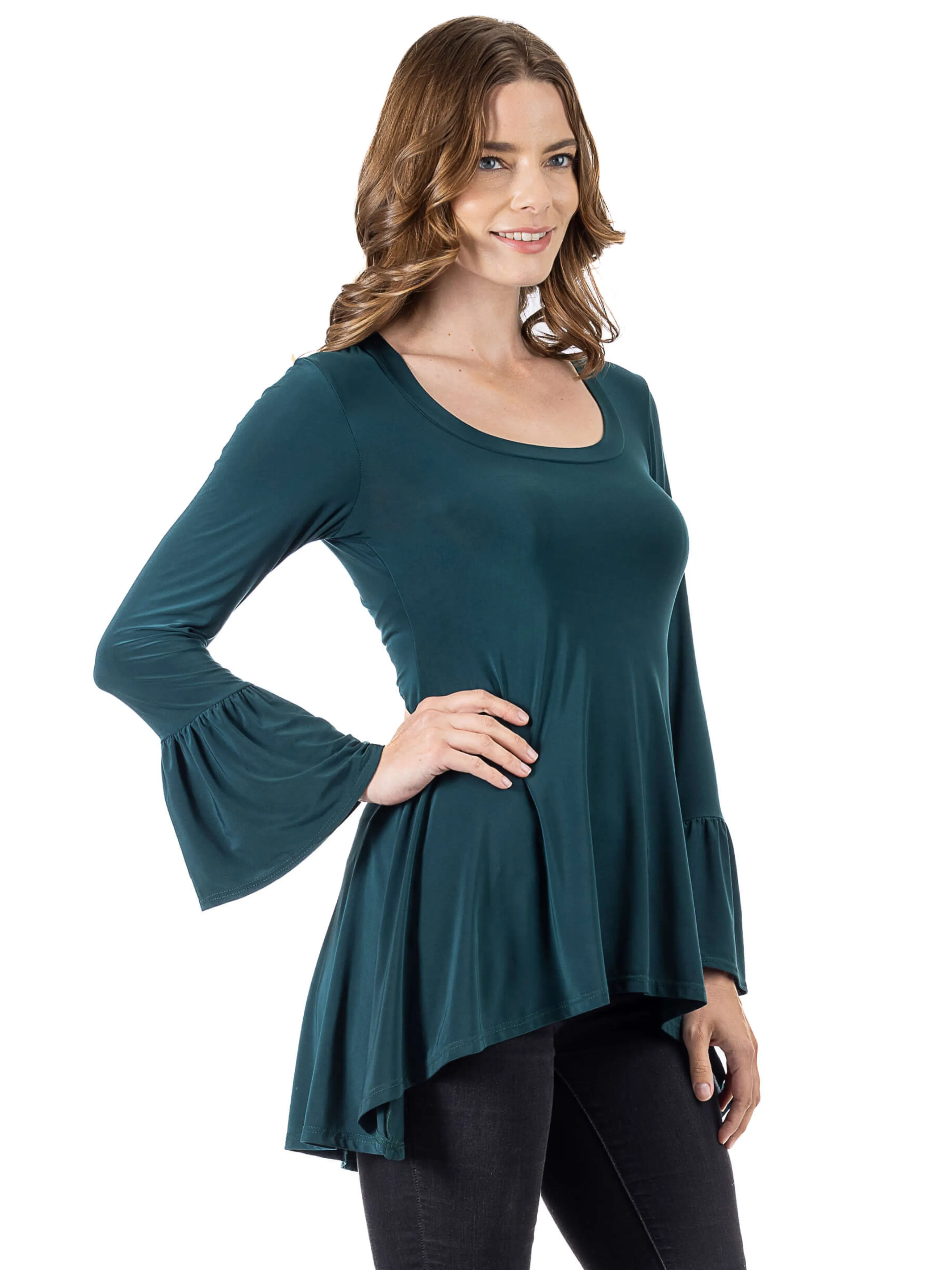 Long Bell Sleeve High Low Tunic Top