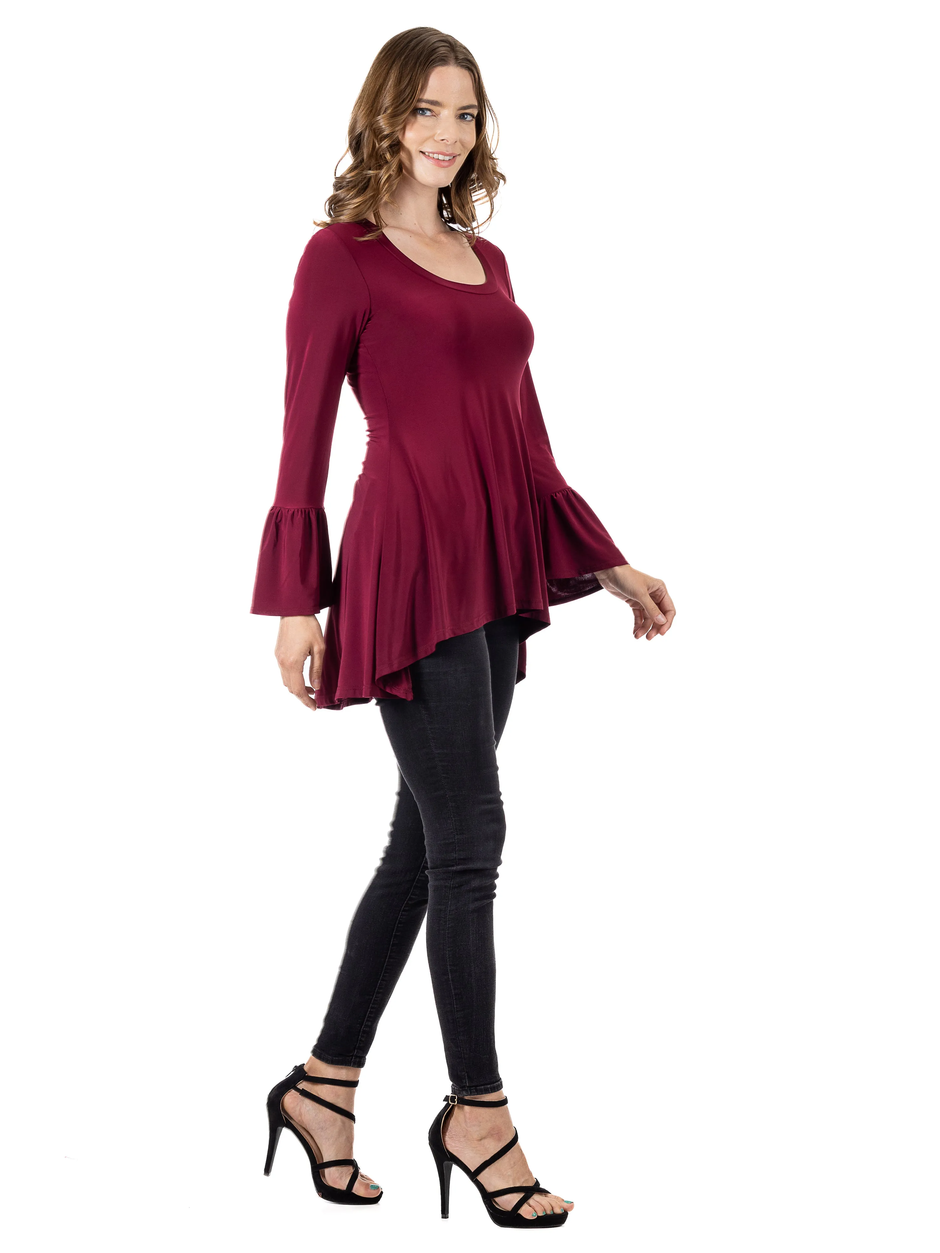 Long Bell Sleeve High Low Tunic Top