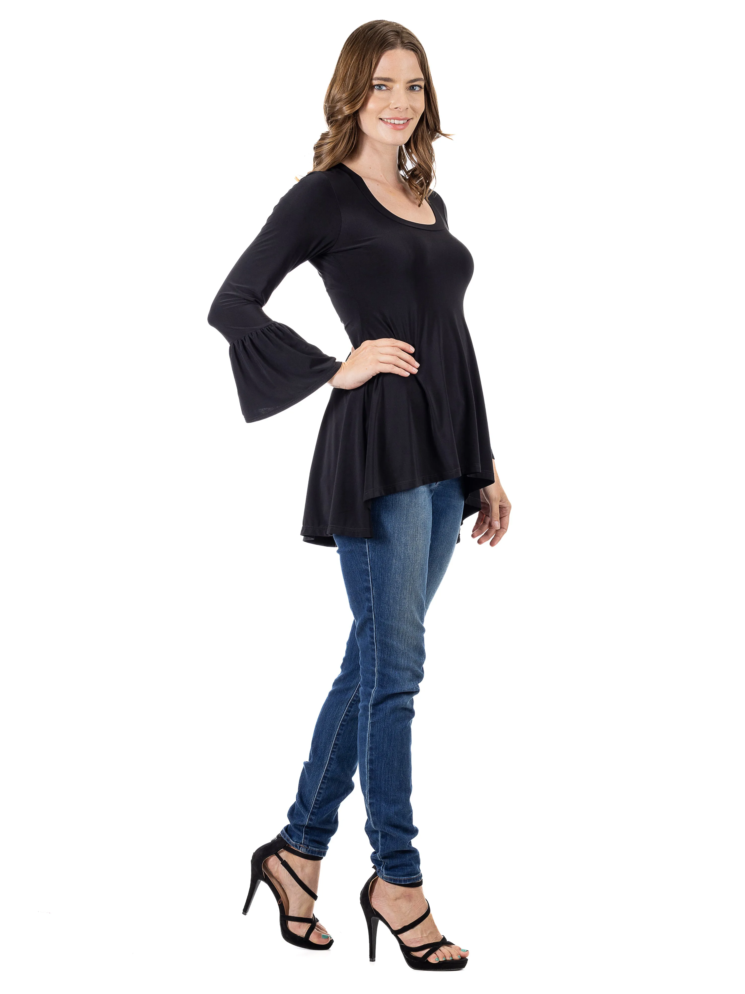 Long Bell Sleeve High Low Tunic Top