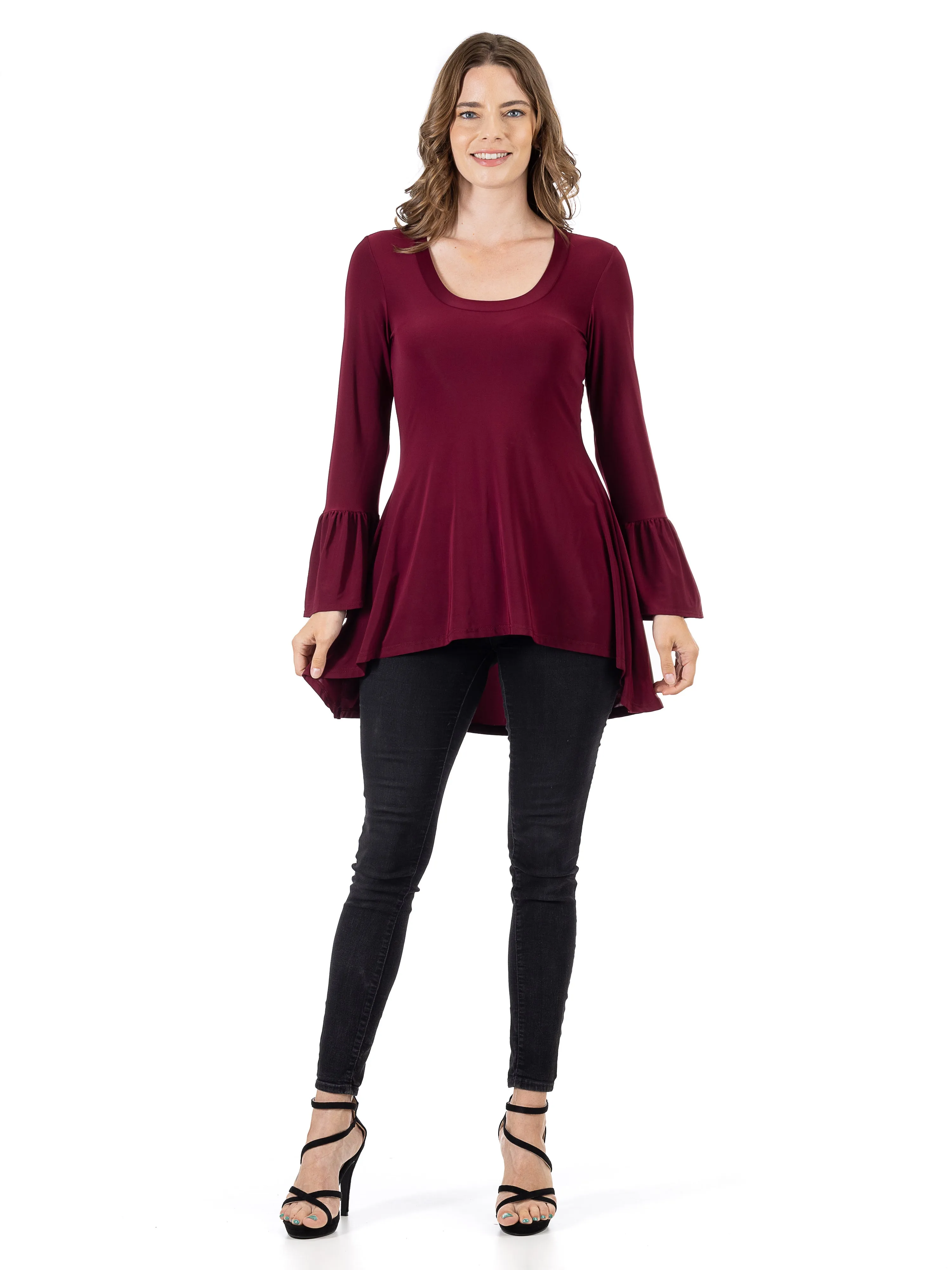 Long Bell Sleeve High Low Tunic Top