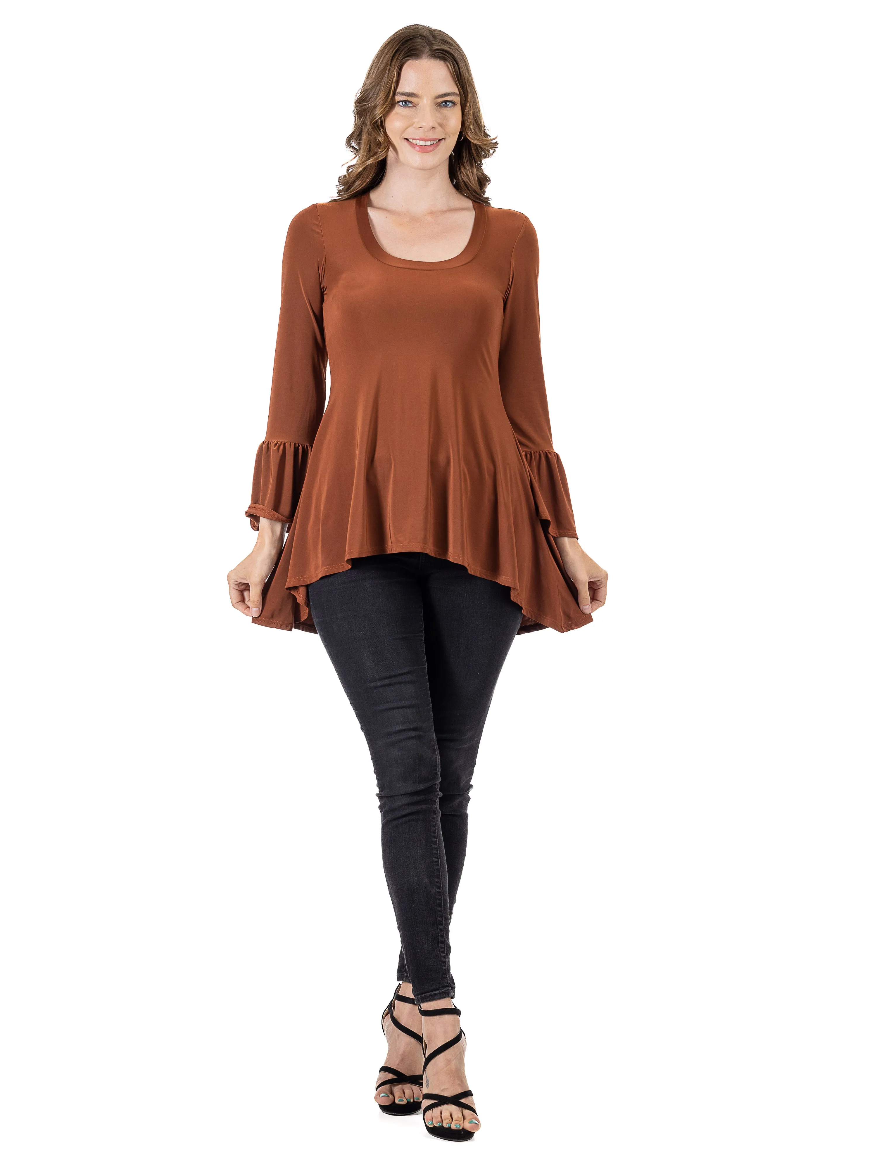 Long Bell Sleeve High Low Tunic Top