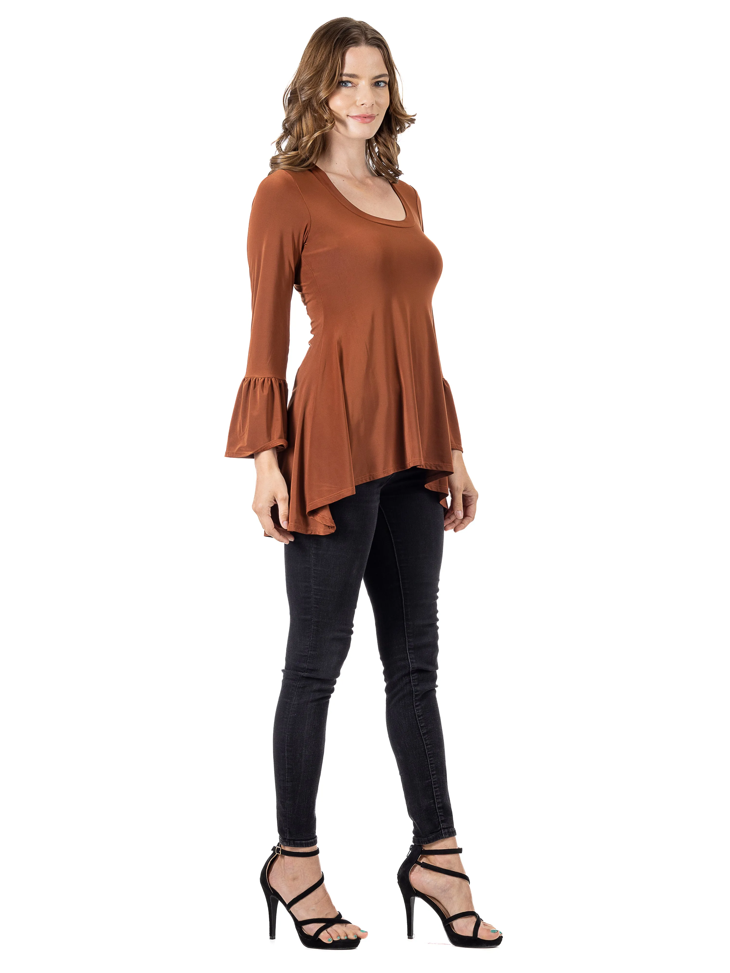 Long Bell Sleeve High Low Tunic Top