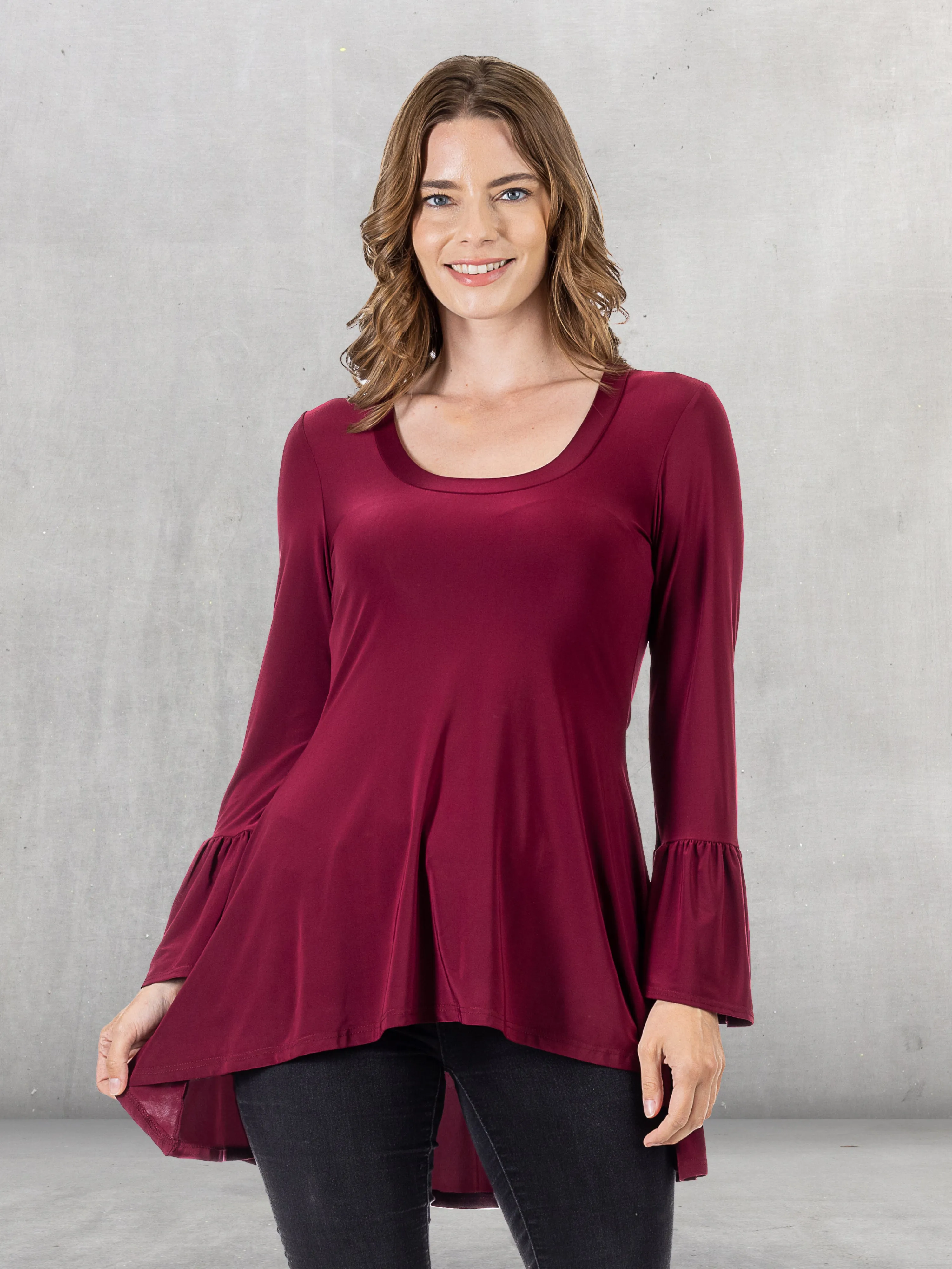 Long Bell Sleeve High Low Tunic Top