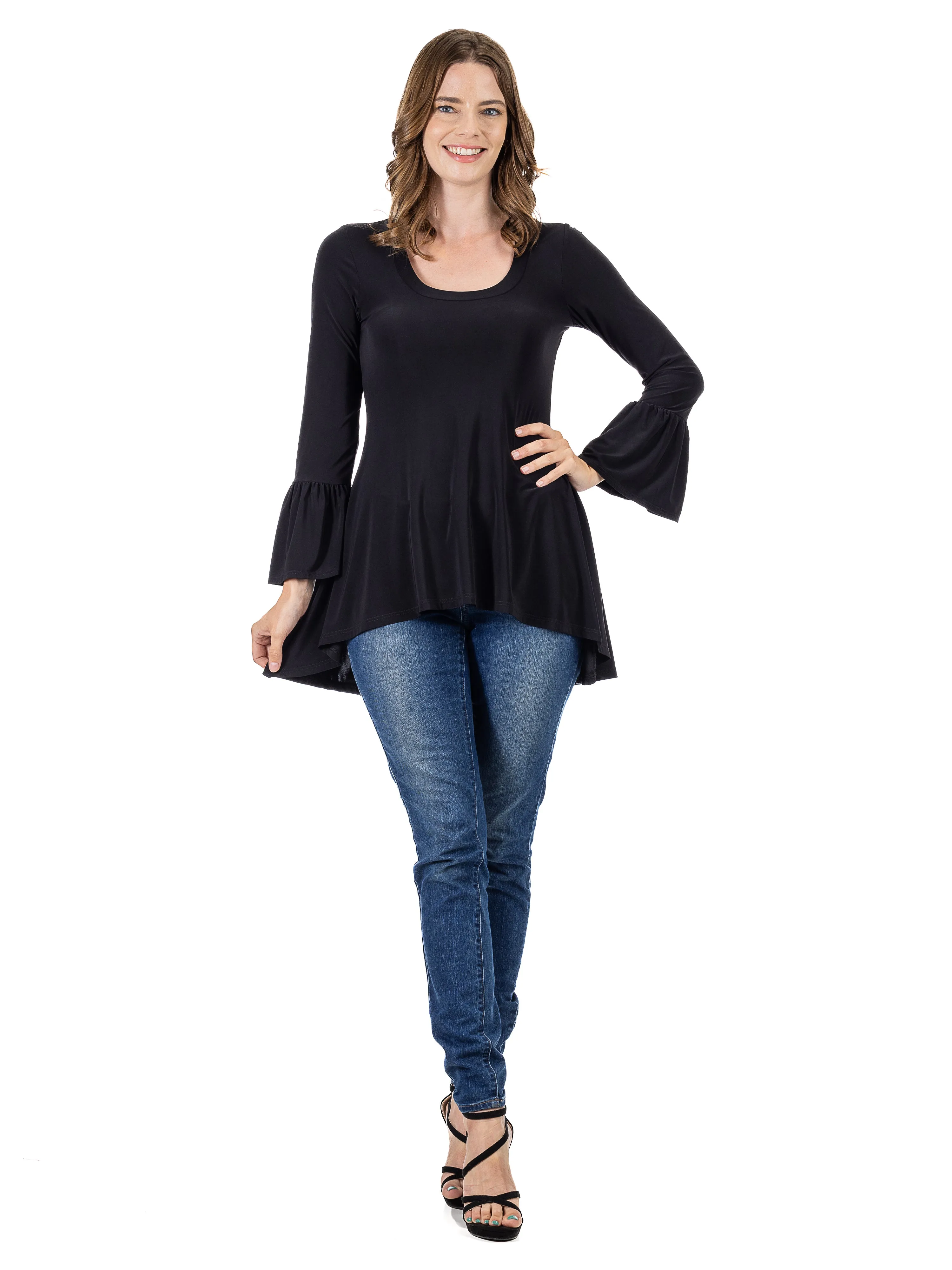 Long Bell Sleeve High Low Tunic Top