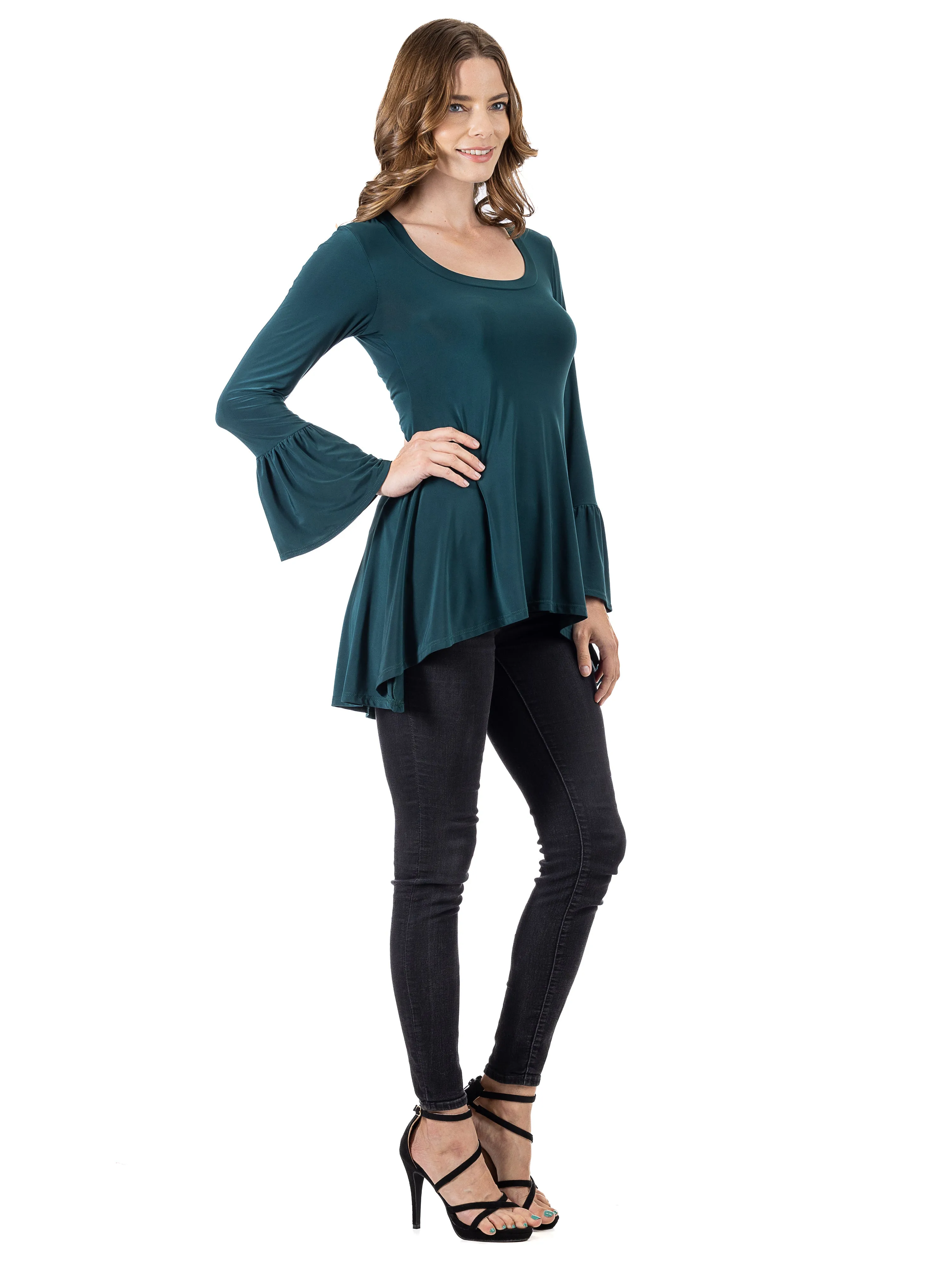 Long Bell Sleeve High Low Tunic Top