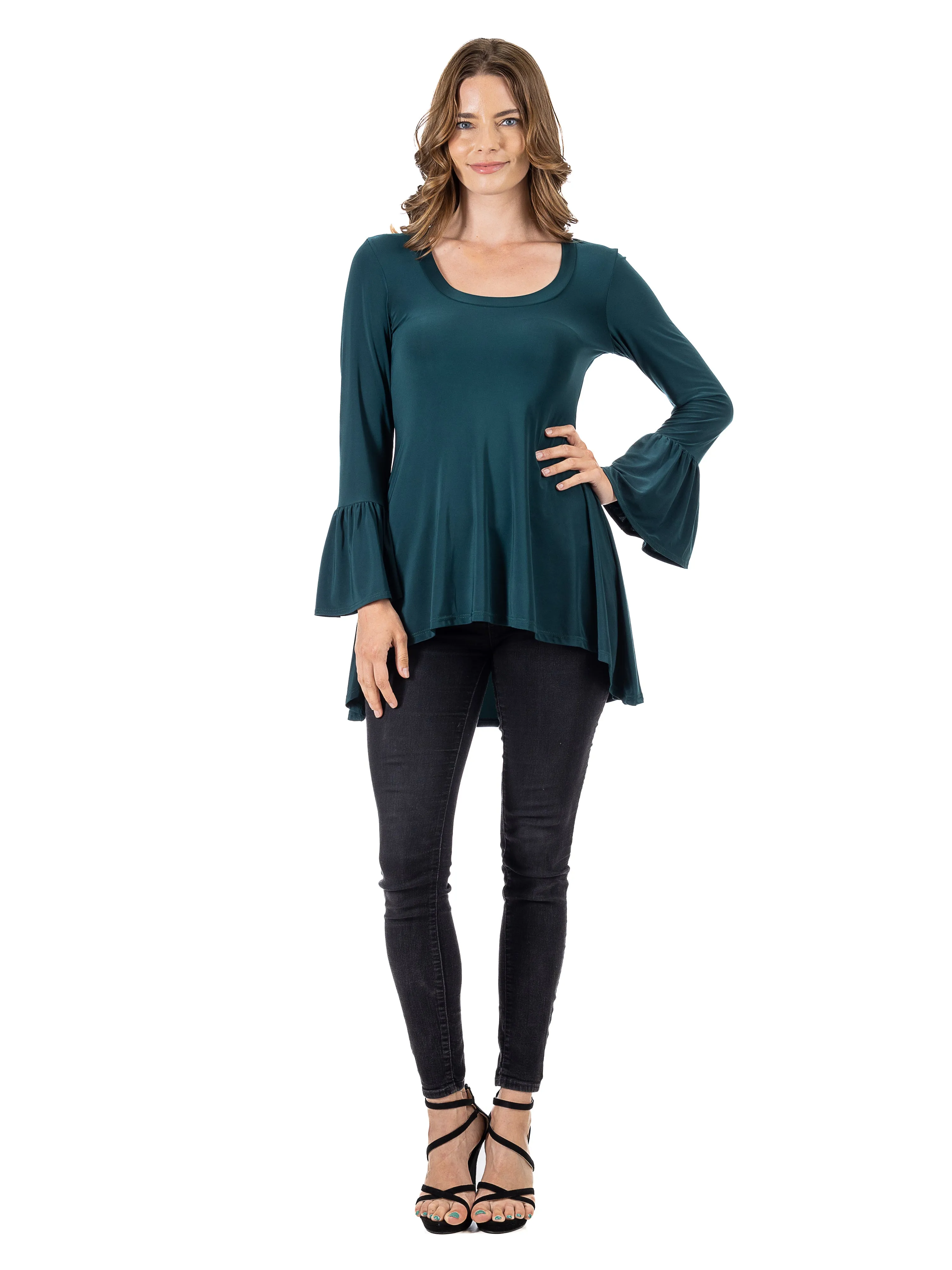 Long Bell Sleeve High Low Tunic Top