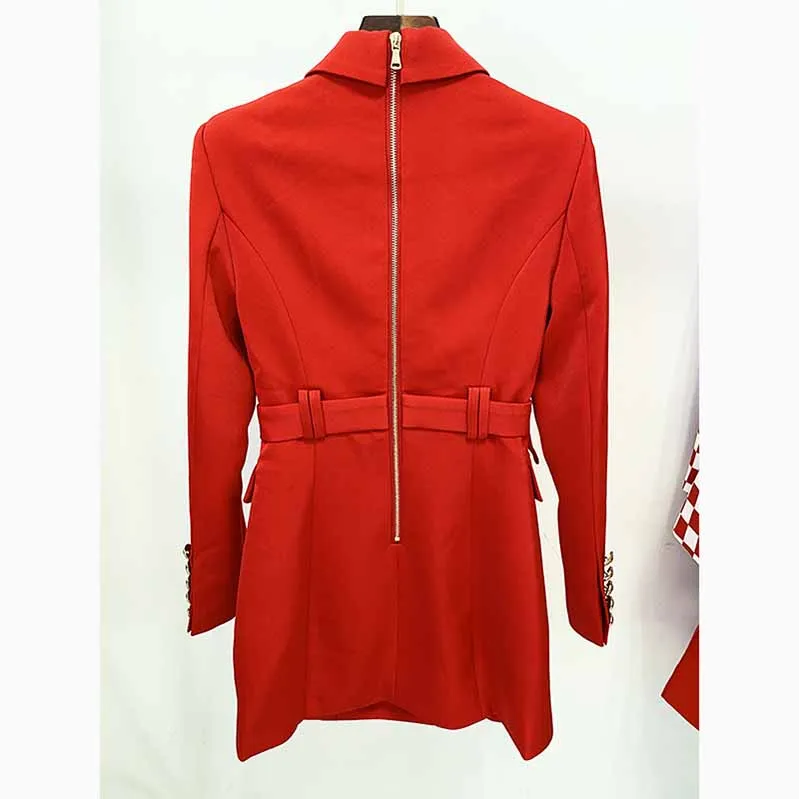 Long Red Blazer Jacket Womens Red Coat with Belt Outerwear