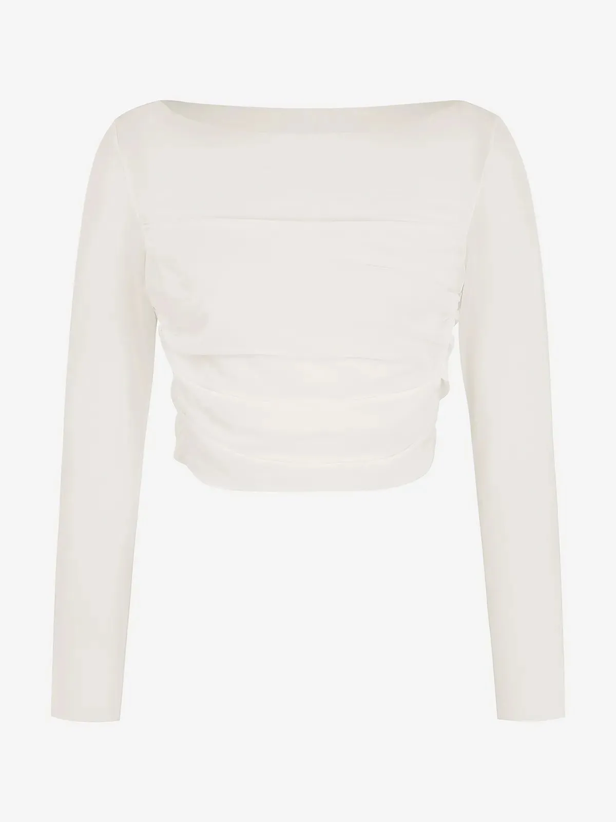 Long Sleeve Ruched Sheer Mesh Crop Top