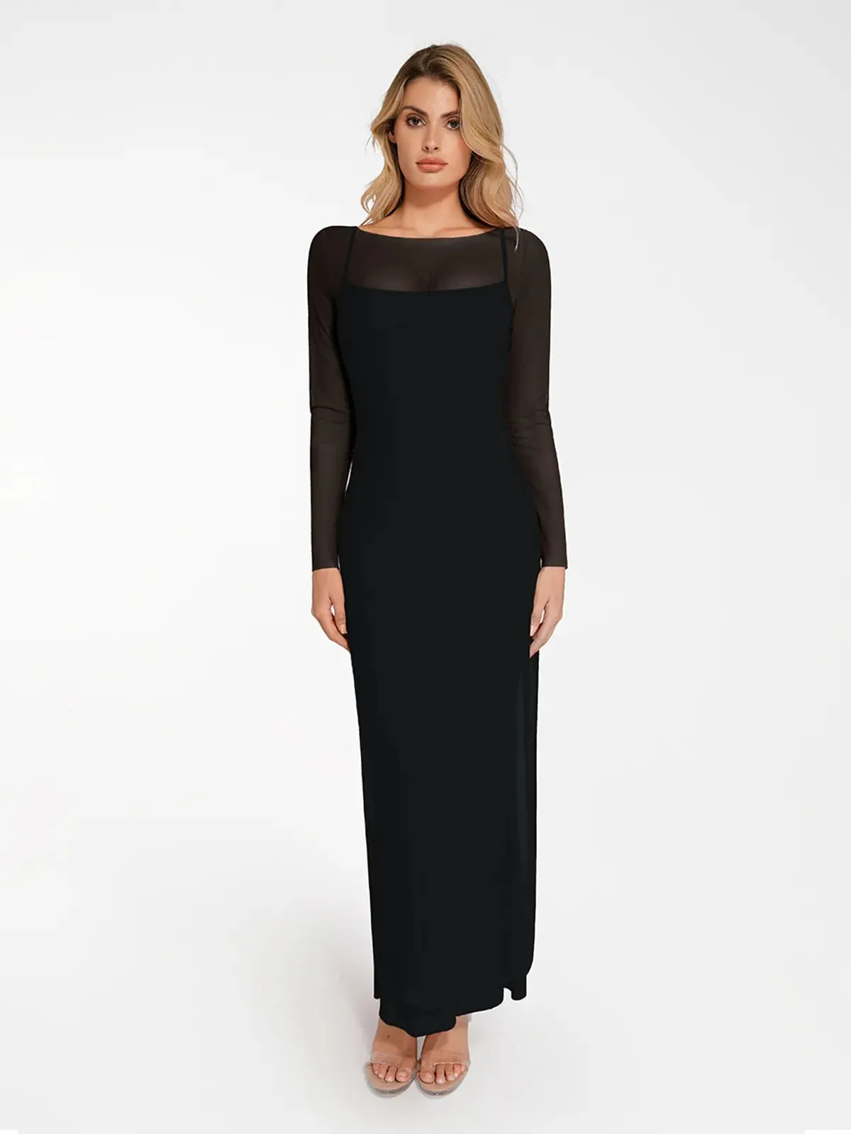 Long Sleeve Sheer Mesh Maxi Cover-Up