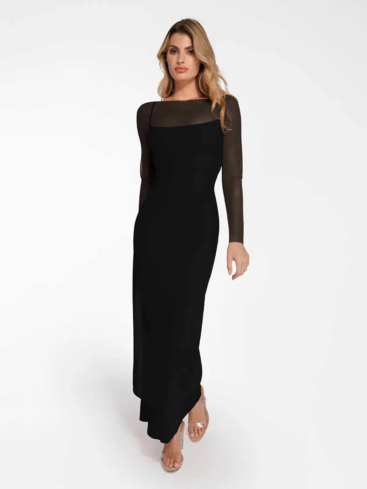 Long Sleeve Sheer Mesh Maxi Cover-Up