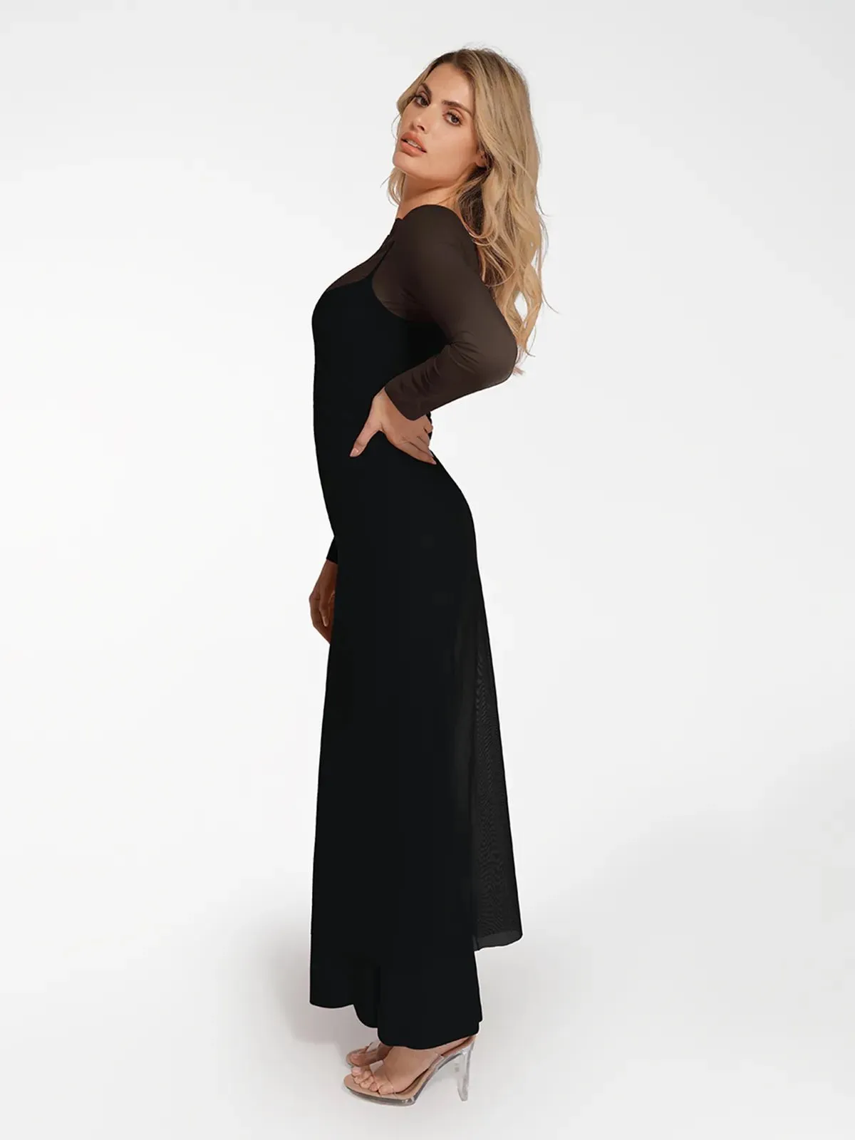 Long Sleeve Sheer Mesh Maxi Cover-Up