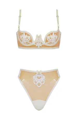 Maia White Latex Thong Set