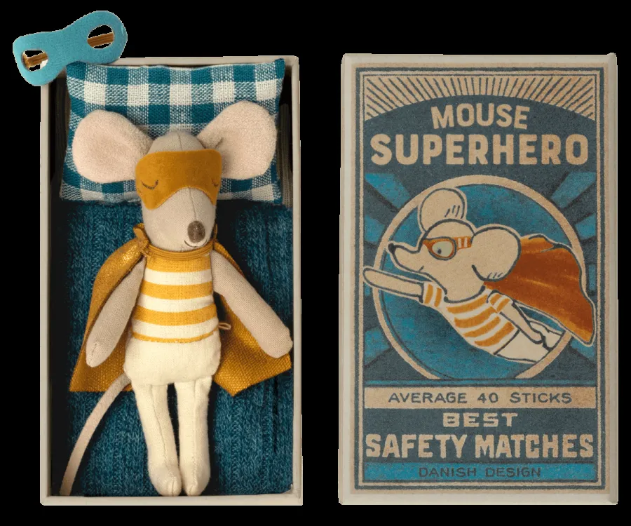 Maileg Super hero mouse, Little brother in matchbox