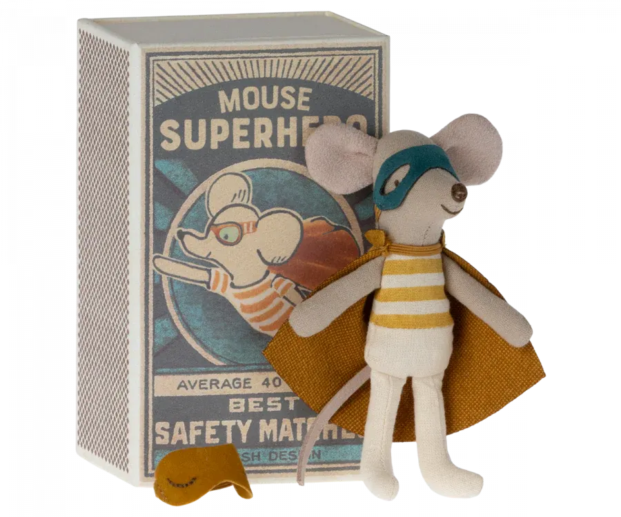 Maileg Superhero Little Brother Mouse in Matchbox